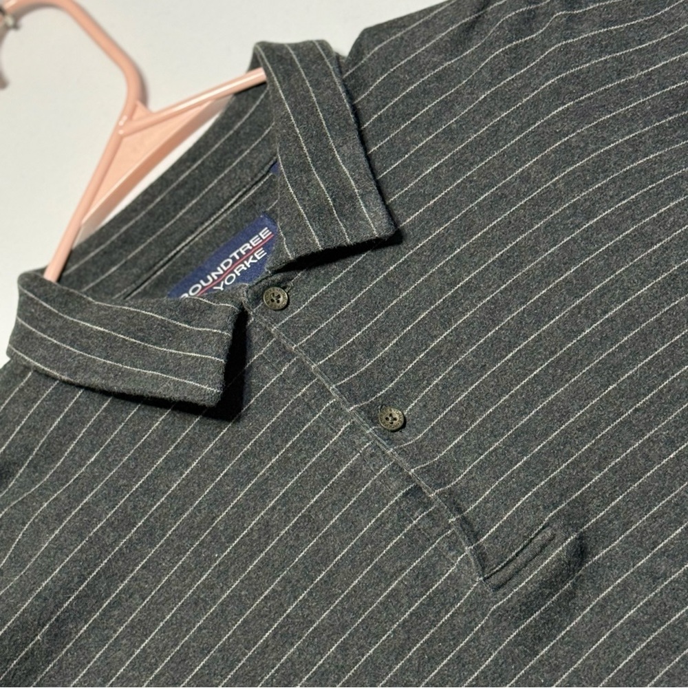 Roundtree & Yorke Men's Charcoal Gray Pinstripe‎ Long Sleeve Sz L Polo Excellent